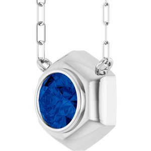 14K White Gold Lab-Grown Blue Sapphire Geometric 18" Necklace