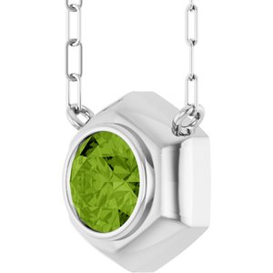 Sterling Silver Natural Peridot Geometric 18" Necklace