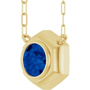 14K Yellow Gold Lab-Grown Blue Sapphire Geometric 18" Necklace
