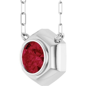 Sterling Silver Lab-Grown Ruby Geometric 18" Necklace