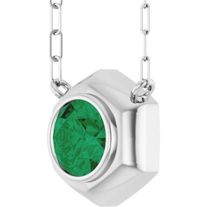 Sterling Silver Lab-Grown Emerald Geometric 18" Necklace