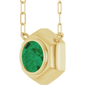 14K Yellow Gold Lab-Grown Emerald Geometric 18" Necklace