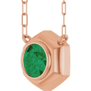 14K Rose Gold Lab-Grown Emerald Geometric 18" Necklace