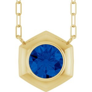 14K Yellow Gold Lab-Grown Blue Sapphire Geometric 18" Necklace