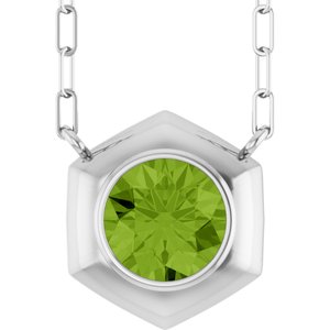 14K White Gold Natural Peridot Geometric 18" Necklace