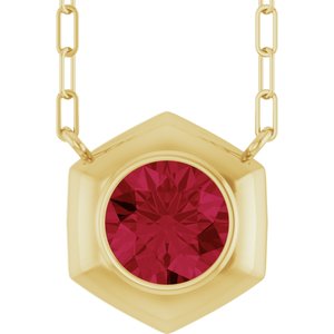 14K Yellow Gold Lab-Grown Ruby Geometric 18" Necklace
