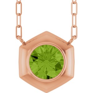 14K Rose Gold Natural Peridot Geometric 18" Necklace