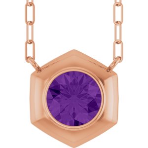 14K Rose Gold Natural Amethyst Geometric 18" Necklace