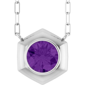 14K White Gold Natural Amethyst Geometric 18" Necklace