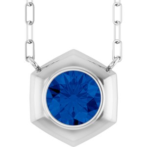 Sterling Silver Lab-Grown Blue Sapphire Geometric 18" Necklace
