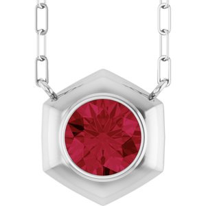 Sterling Silver Lab-Grown Ruby Geometric 18" Necklace