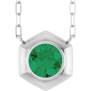 Sterling Silver Lab-Grown Emerald Geometric 18" Necklace