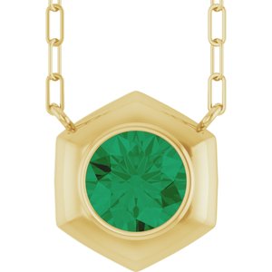 14K Yellow Gold Lab-Grown Emerald Geometric 18" Necklace