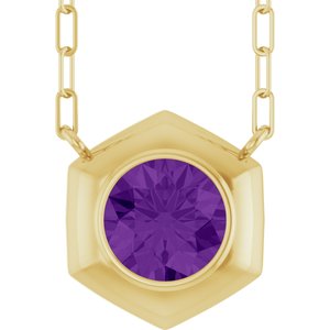 14K Yellow Gold Natural Amethyst Geometric 18" Necklace