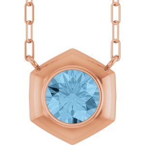 14K Rose Gold Natural Sky Blue Topaz Geometric 18" Necklace