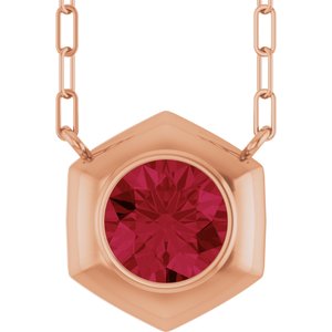 14K Rose Gold Lab-Grown Ruby Geometric 18" Necklace