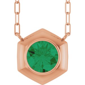 14K Rose Gold Lab-Grown Emerald Geometric 18" Necklace