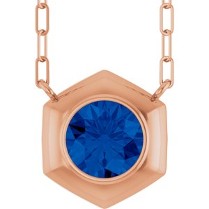 14K Rose Gold Lab-Grown Blue Sapphire Geometric 18" Necklace