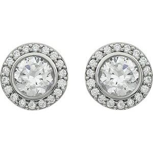 Sterling Silver Imitation White Cubic Zirconia Halo-Style Earrings – image 2