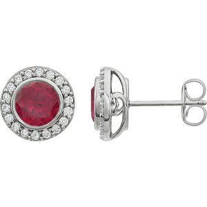 Sterling Silver Imitation Red Cubic Zirconia Halo-Style Earrings