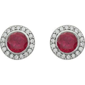 Sterling Silver Imitation Red Cubic Zirconia Halo-Style Earrings