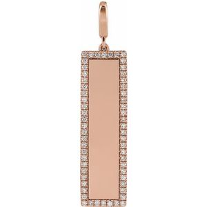 14K Rose Gold Engravable 1/3 CTW Natural Diamond Bar Charm/Pendant