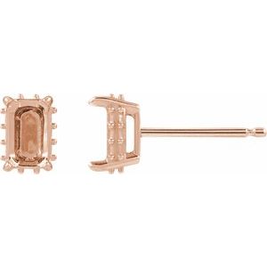 14K Rose Gold 7x5 mm Emerald Hidden Halo-Style Stud Earring Mounting