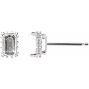 Platinum 7x5 mm Emerald Hidden Halo-Style Stud Earring Mounting