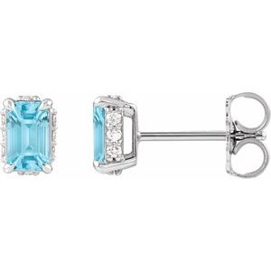 14K White Gold Natural Sky Blue Topaz & .06 CTW Natural Diamond Stud Earrings