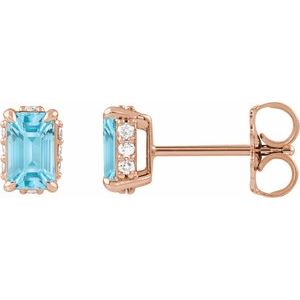14K Rose Gold Natural Sky Blue Topaz & .06 CTW Natural Diamond Stud Earrings