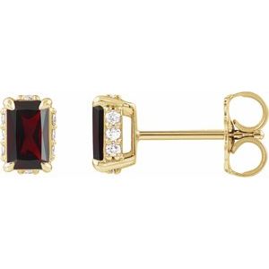 14K Yellow Gold Natural Mozambique Garnet & .06 CTW Natural Diamond Stud Earrings