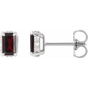 Sterling Silver Natural Mozambique Garnet & .06 CTW Natural Diamond Stud Earrings