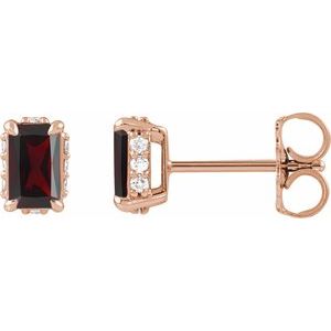 14K Rose Gold Natural Mozambique Garnet & .06 CTW Natural Diamond Stud Earrings