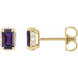 14K Yellow Gold Natural Amethyst & .06 CTW Natural Diamond Stud Earrings