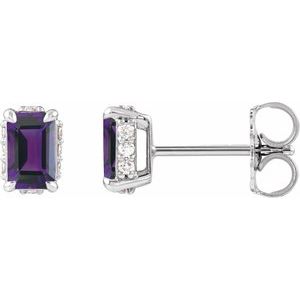 14K White Gold Natural Amethyst & .06 CTW Natural Diamond Stud Earrings