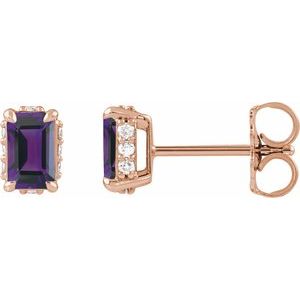 14K Rose Gold Natural Amethyst & .06 CTW Natural Diamond Stud Earrings