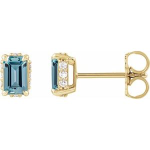14K Yellow Gold Natural Aquamarine & .06 CTW Natural Diamond Stud Earrings