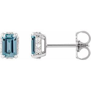 Sterling Silver Natural Aquamarine & .06 CTW Natural Diamond Stud Earrings