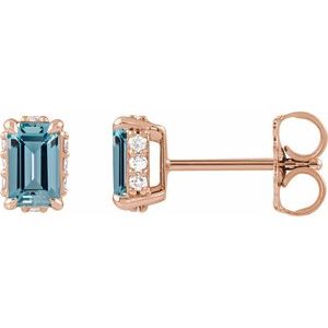 14K Rose Gold Natural Aquamarine & .06 CTW Natural Diamond Stud Earrings