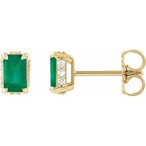14K Yellow Gold Lab-Grown Emerald & .06 CTW Natural Diamond Stud Earrings