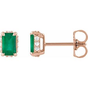 14K Rose Gold Lab-Grown Emerald & .06 CTW Natural Diamond Stud Earrings