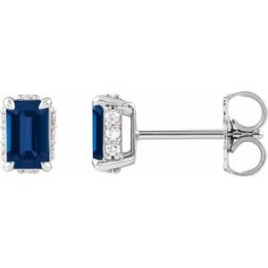 14K White Gold Lab-Grown Blue Sapphire & .06 CTW Natural Diamond Stud Earrings