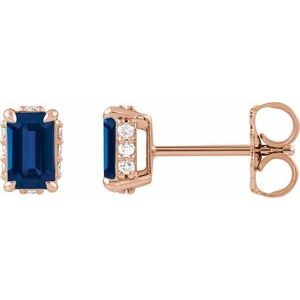 14K Rose Gold Lab-Grown Blue Sapphire & .06 CTW Natural Diamond Stud Earrings