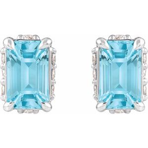 Sterling Silver Natural Sky Blue Topaz & .06 CTW Natural Diamond Stud Earrings – image 2