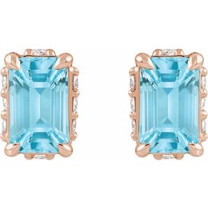 14K Rose Gold Natural Sky Blue Topaz & .06 CTW Natural Diamond Stud Earrings – image 2
