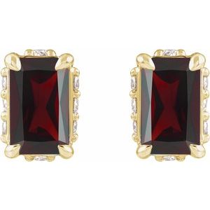 14K Yellow Gold Natural Mozambique Garnet & .06 CTW Natural Diamond Stud Earrings