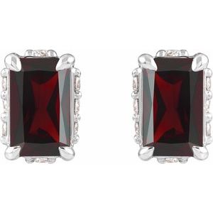Platinum Natural Mozambique Garnet & .06 CTW Natural Diamond Stud Earrings – image 2