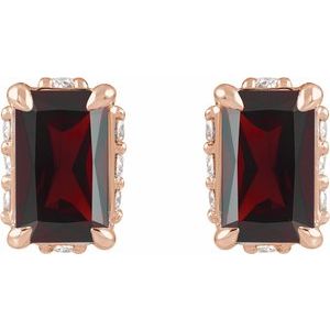 14K Rose Gold Natural Mozambique Garnet & .06 CTW Natural Diamond Stud Earrings
