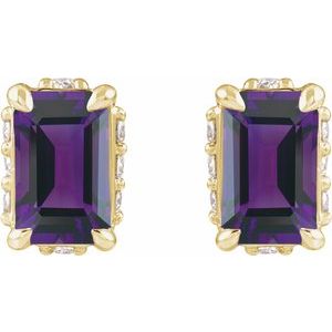 14K Yellow Gold Natural Amethyst & .06 CTW Natural Diamond Stud Earrings