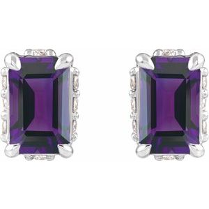 14K White Gold Natural Amethyst & .06 CTW Natural Diamond Stud Earrings – image 2